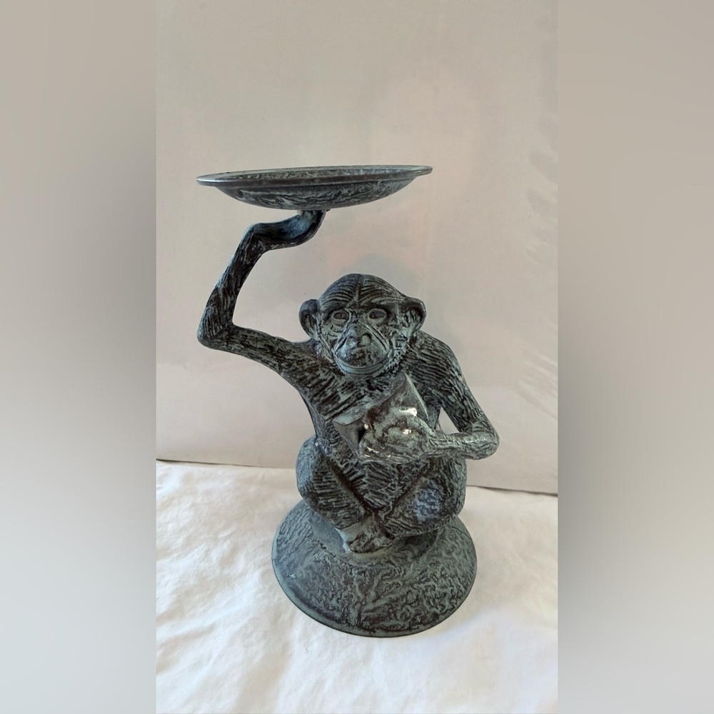 Antique Finish Monkey Sculpture Candle Holder - Picture 3 of 9